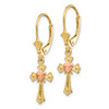 14K Two-tone Heart on Cross Leverback Earrings