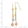 14k Tri-color Puff Heart Dangle Earrings