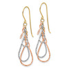 14K Tri-color Diamond Cut Tear Drop Dangle Earrings