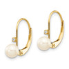 14K 5-6mm Round FW Cultured Pearl .02 ct. Diamond Leverback Earrings
