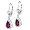 14k White Gold 8x5mm Pear Rhodolite Garnet Leverback Earrings