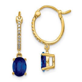 14k 1/10ct Diamond and Sapphire Dangle Hoop Earrings