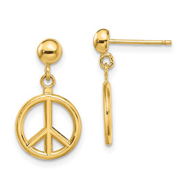 14K 3-D Polished Peace Symbol Dangle Earrings