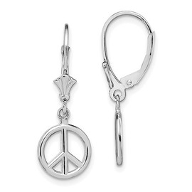 14K White Gold 3-D Peace Symbol Leverback Earrings