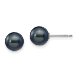 14k White Gold 7-8mm Black Round FW Cultured Pearl Stud Post Earrings