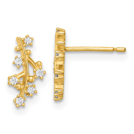 14k Yellow Gold Polished CZ Tree Branch Post Earrings