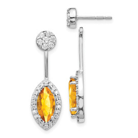 14k White Gold Diamond/Marquise Citrine Front/Back Earrings