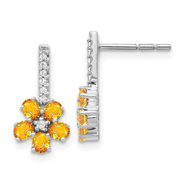 14k White Gold Diamond Citrine Flower Earrings