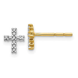 14k w/Rhodium Diamond Cross Post Earrings