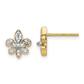 14k Diamond Fleur de Lis Post Earrings