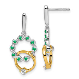 14k Two-tone Emerald and Diamond Earrings
