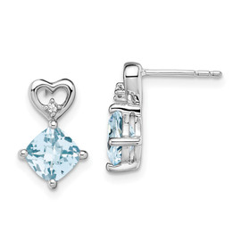 14k White Gold Aquamarine and Diamond Heart Earrings