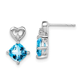 14k White Gold Blue Topaz and Diamond Heart Earrings