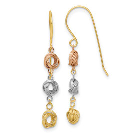 14K Tri-Color Love Knot Dangle Earrings