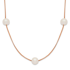 14K Rose Gold 5-6mm Round White FWC Pearl 9-Station Necklace
