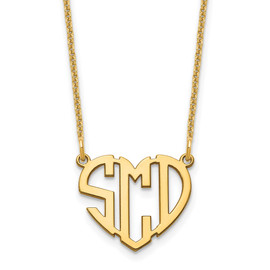 10KY Polished Cut out Heart Monogram Necklace