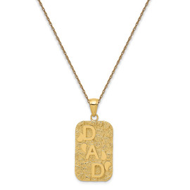 14K DAD Gold Nugget Dog Tag Pendant w/ 18in Chain