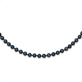 14k White Gold 5-6mm Round Black Saltwater Akoya Cultured Pearl Necklace