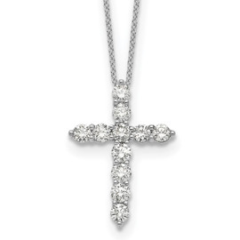 14k White Gold Diamond Cross 18 inch Necklace