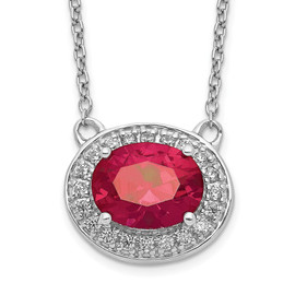 14k White Gold Diamond and Oval Ruby 18 inch Necklace