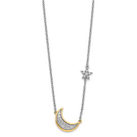 14k Two-tone Moon w/Star Diamond 18in Necklace