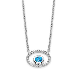 14k White Gold Oval Blue Topaz and Diamond 18in. Necklace