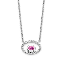 14k White Gold Oval Created Pink Sapphire/Diamond 18in. Necklace