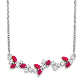 14k White Gold Ruby and Diamond 18in. Floral Bar Necklace