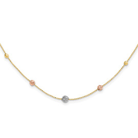 14K Tri-Color D/C Beads Beaded Chain Necklace