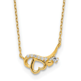 14k Polished CZ Heart w/1.25 in ext Necklace