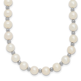 14k White Gold 6-7mm White Near Round FW Cultured Pearl Necklace
