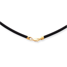 14k 3mm 16in with Yellow Clasp Black Rubber Cord Necklace