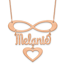 14K Rose Gold Brushed Infinity with Name and Heart Necklace