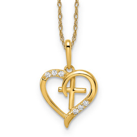 14k CZ Heart with Cross Necklace