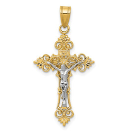 14K Two-Tone Medium Lacy-Edge Inri Crucifix Pendant