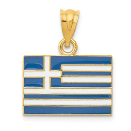 14k Solid Enameled Greece Flag Pendant