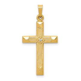 14k Textured and Polished Diamond Cross Pendant