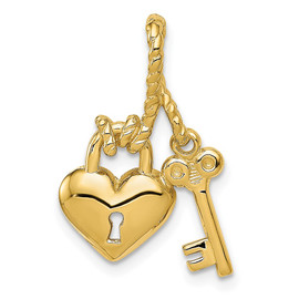 14K Polished Key Tied to Heart Lock Charm