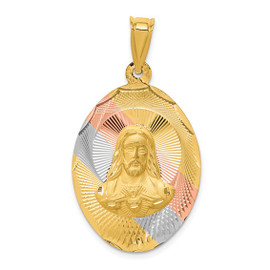 14K w/Rose and White Rhodium D/C Sagrado Corazon Oval Pendant