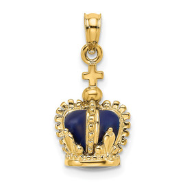 14K 3-D w/ Enamel Crown w/ Cross On Top Charm