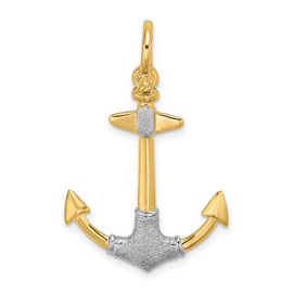 14K w/Rhodium 3-D Textured Anchor W/ Shackle Bail Charm