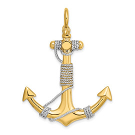 14K Two-tone 3-D Large Anchor Wrapped Rope Charm
