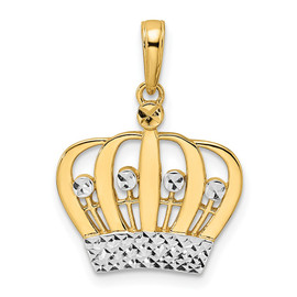14k and White Rhodium Diamond-cut Crown Pendant