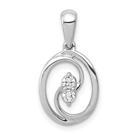 14k White Gold Polished 1/8ct. Diamond Oval Pendant