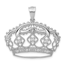 14k White Gold Diamond Crown Pendant