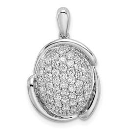 14k White Polished Oval Pave Diamond Pendant