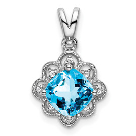 14k White Gold Blue Topaz and Diamond Scalloped Pendant