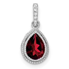 14k White Gold Pear Garnet and Diamond Pendant