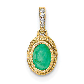14k Oval Emerald and Diamond Pendant