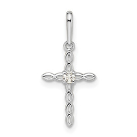 14k White Gold CZ Cross Pendant